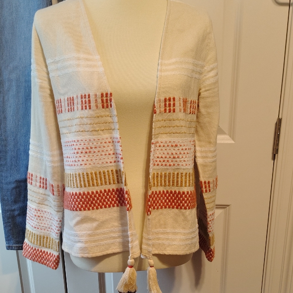 Soft Surroundings Cream and Orange Striped Cardigan